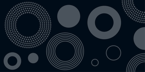 Abstract Dark Geometric Background with Minimalist Grey Circle and Ring Patterns