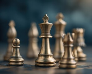 Golden chess pieces on a board symbolizing strategy and leadership