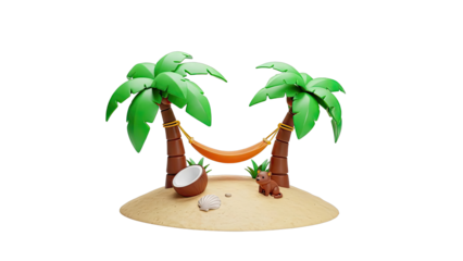 Cartoon Island Scene with Palm Trees, Hammock, and Animal