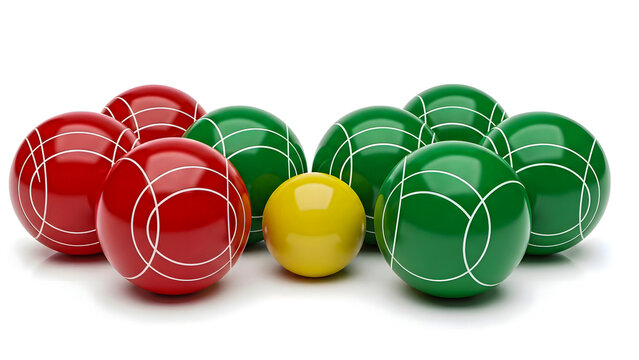 A collection of colorful bocce balls arranged on a white surface