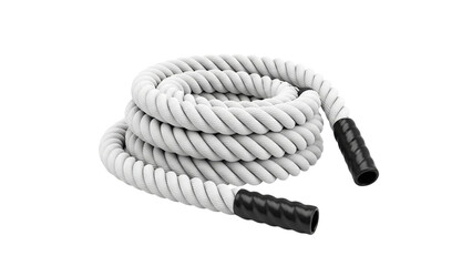 "Coiled white rope with black ends PNG transparent background illustration twisted nautical cord isolated marine rigging fiber graphic thick rope coil design element for digital projects stock PNG"