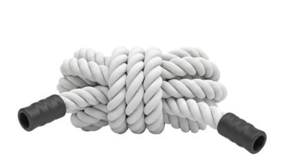 "Coiled white rope with black ends PNG transparent background illustration twisted nautical cord isolated marine rigging fiber graphic thick rope coil design element for digital projects stock PNG"