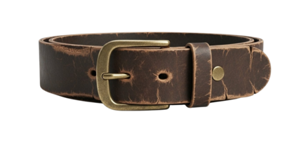 Casual tan suede leather belt with golden buckle simple holes matte finish men's fashion accessory clothing apparel realistic PNG graphic