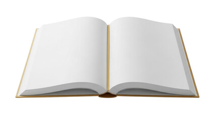 Open blank book with white pages golden edges brown cover realistic PNG illustration for education reading library theme mockup graphic
