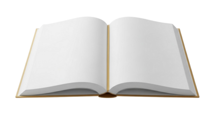 Open blank book with white pages golden edges brown cover realistic PNG illustration for education reading library theme mockup graphic