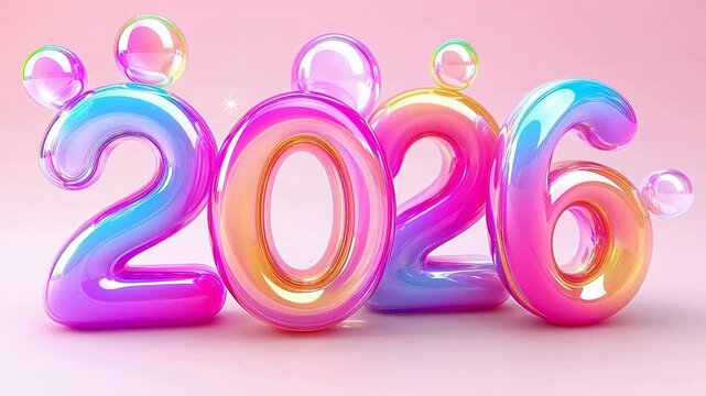 Colorful 3D numbers 2026 with bubbles