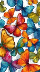 Colorful butterflies dancing in a vibrant floral backdrop during springtime in a serene garden