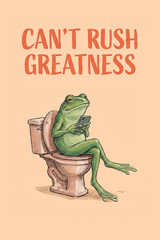 Funny frog bathroom illustration with humorous quote, whimsical animal character art. Playful hand drawn design for restroom decor, modern wall art print