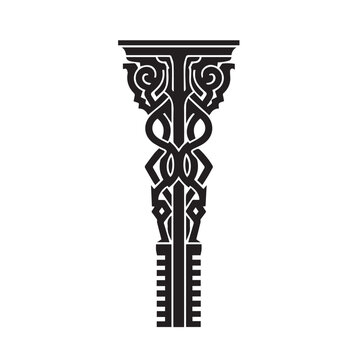 Intricate tribal pillar column ornament vertical totem ethnic decorative motif tattoo silhouette vector illustration for luxury interior