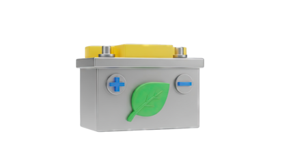Eco-friendly car battery with leaf symbol