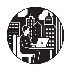 High Rise Apartment Laptop Workspace Silhouette © MA