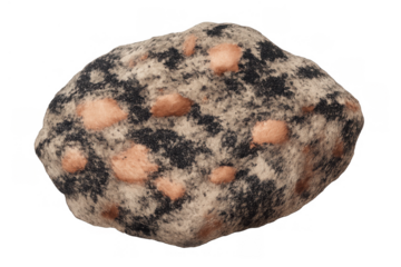 Granite rock with feldspar crystals on transparent background, showing igneous stone geology and mineral texture