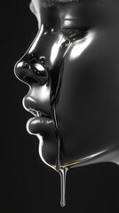 Liquid silver form resembling a woman captures the essence of fluidity and emotion in striking detail