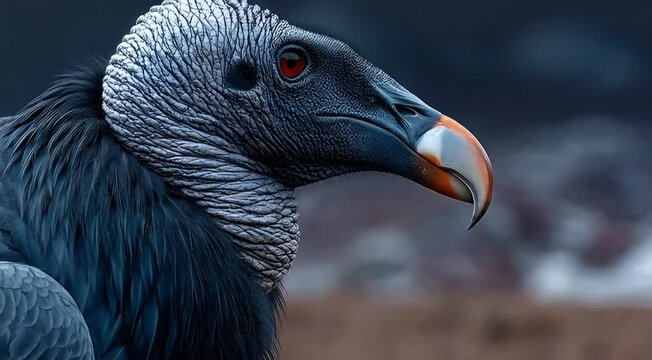 Detailed portrait of a majestic condor with striking red eyes and a sharp beak