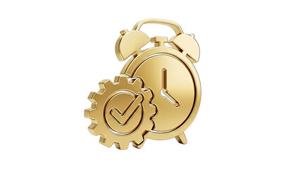 Golden Alarm Clock and Gear with Checkmark Icon