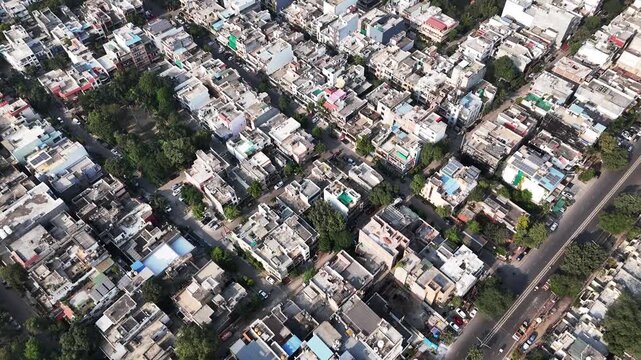 A bird&rsquo;s-eye view of Noida reveals a dense urban fabric of residential blocks, tree-lined streets, and arterial roads&mdash;showcasing the rhythm of daily life in one of India&rsquo;s fastest-growing cities.