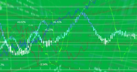 Animation of data processing and graph with green background - Powered by Adobe