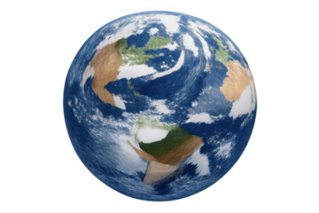 Earth globe showing continents and oceans with a textured surface, illustrating global connection and environment