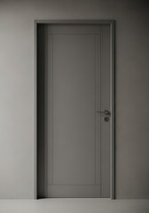 Minimalistic closed gray door with metal handle in matching frame