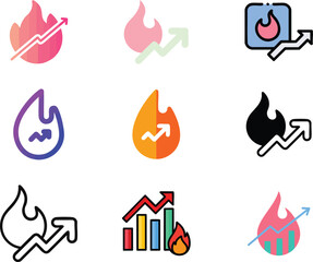 Modern Fire & Growth Icon Set &ndash; Trending Business, Finance, Analytics and Performance Symbols