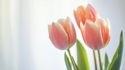 Three delicate tulip blossoms on display