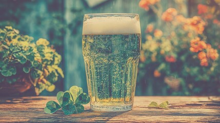 Green beer, a green-colored drink in a glass St. Patrick's Day, green holiday, quatrefoil, leprechaun, Irish annual holiday, color green. Irish tradition and celebration concept. High quality