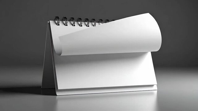 Blank desk calendar with a page being turned over, set against a gray background.