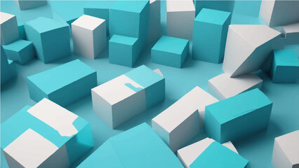 Fototapeta premium Abstract 3d blue cubes arranged in a geometric block pattern create a modern business technology structure and conceptual square design illustration