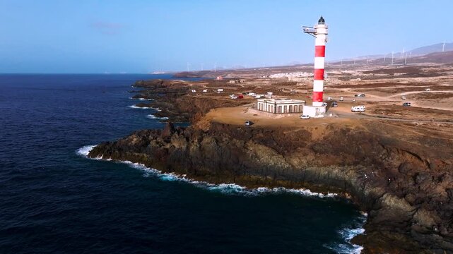 Poris lighthouse at dawn on Tenerife coast with stunning ocean view
