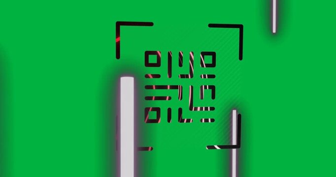 Glowing red QR code being scanned on black background