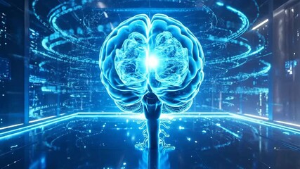 Human brain model with digital data connections displayed in a futuristic setting. - Powered by Adobe