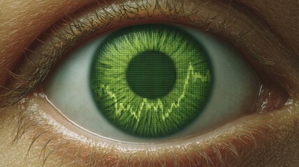 Eye Illustration Reflecting Financial Success with Green Tones and Data Visualization Concepts for Business and Investment Themes
