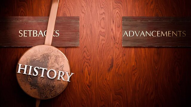 History swings between setbacks and advancements. Visualizing a repeated pattern of History that cycles between extremities: setbacks and advancements. Repeating transition from one to another.