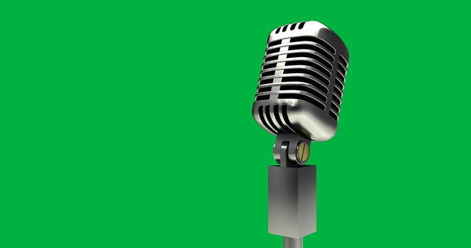 Animation of retro silver microphone on black background