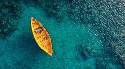 Aerial View Yellow Boat in Clear Water