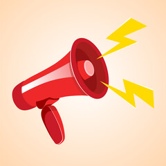 red bullhorn with lightning bolts on a light beige background