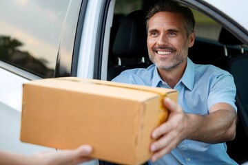 Delivery Driver Handing Package to Customer at Door