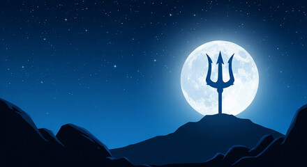 Celebrate Maha Shivratri with a serene illustration of the lingam and trident illuminated by a 