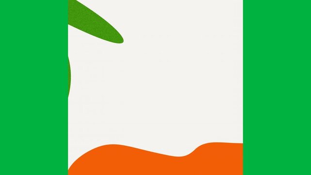Animation of leaves with blocks of green, orange and blue colour and copy space on white background