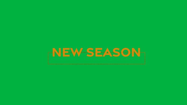 Animation of new season text in orange letters with frame and white background