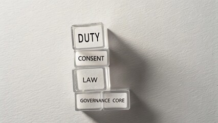 Conceptual Representation of Legal Duties and Governance Ideas Using Transparent Blocks with Text on Light Background