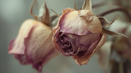Two wilted flowers are on a stem