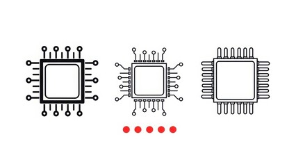 A technical illustration of computer microchips with various pin configurations