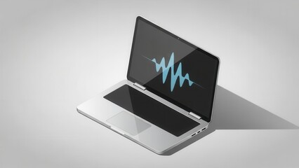 Modern Laptop with Audio Waveform Display on Screen, Technology Concept
