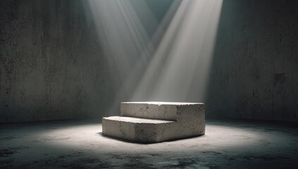 Empty concrete steps in dimly lit room