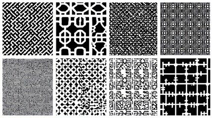 Abstract black and white graphic patterns collection
