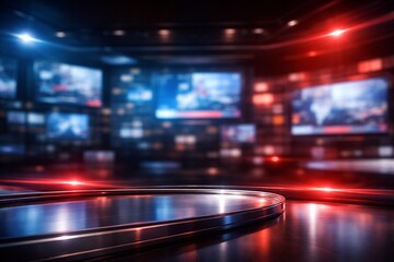 Breaking News Studio Background with Dramatic Red and Blue Lighting