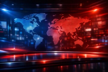 Breaking News World Map Background in Red and Blue Studio