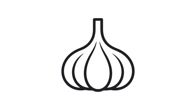 Simple line art illustration of a single garlic bulb with visible cloves