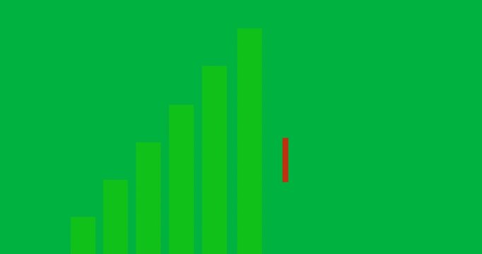 Digital animation of green and red bar graphs against black background